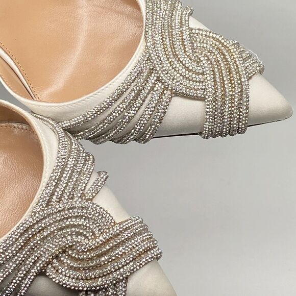 Aquazzura Gatsby 75 Crystal-Embellished Satin Pumps size 37 - Picture 11 of 16